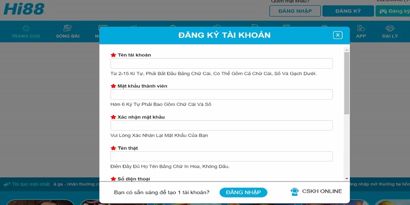 Hướng dẫn đăng ký hội viên trên website dễ dàng